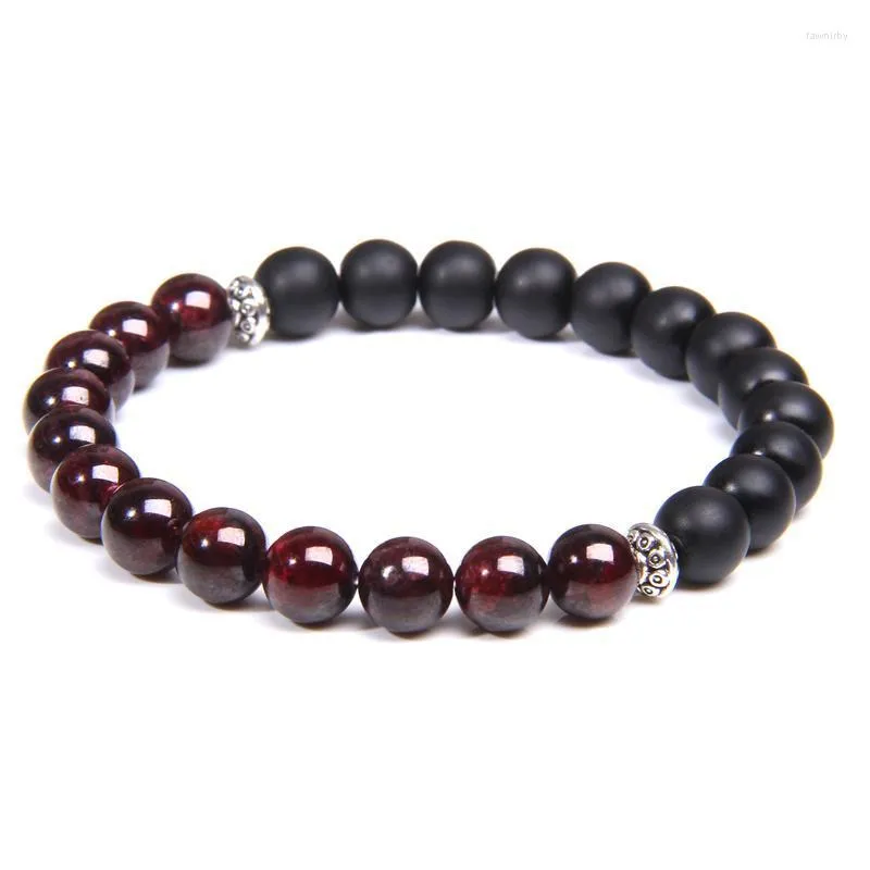 Kralen strengen natuurlijke granaat semiprecious stenen kralen armbanden vrouwen mat zwart onyx chakra voor mannen sieraden vriendschap armband fawn22