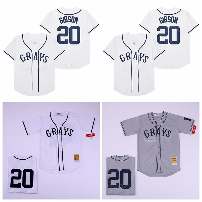 Men Moive Baseball Grays Negro 20 Josh Gibson Jersey Homestead National League Cool Base Team Color White Grey All Stitched Breathable For Sport Fans High Quality