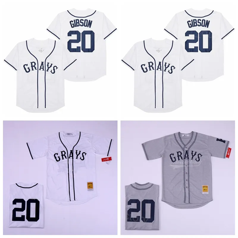 Men Moive Baseball Grays Negro 20 Josh Gibson Jersey Homestead National League Cool Base Team Color White Gray All Truitted Treasable لمشجعي الرياضة عالية الجودة