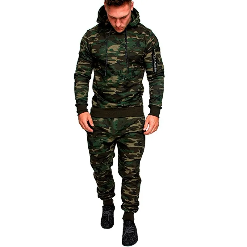 Camouflage Herfst Running Set Mannen Casual Jogger Trainingspak Capuchon Broek Sport Joggingpak Voor Jooging Homme W220418