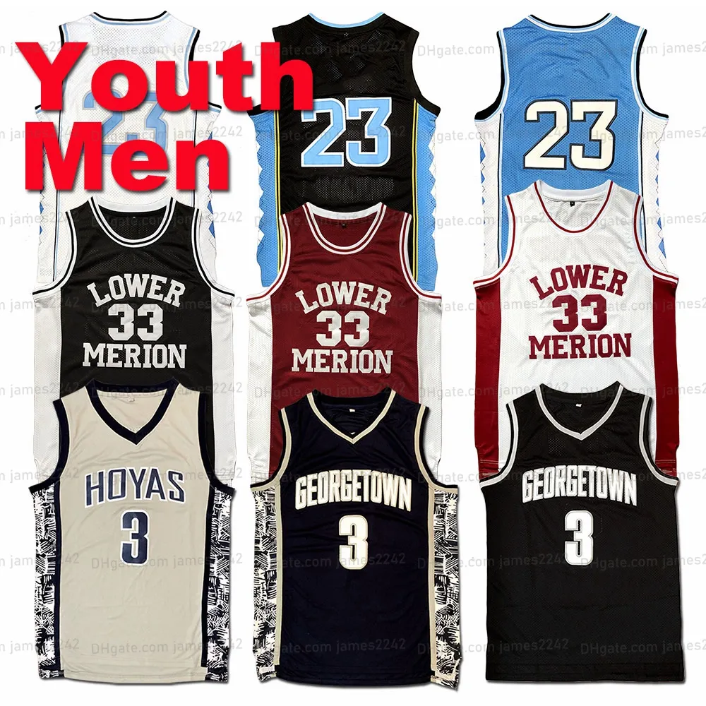 Navire des États-Unis Michael MJ # 23 Jersey de basket-ball Hommes Jeunes Enfants Lower Merion 33 Bryant Iverson # 3 Georgetown Hoyas College Jerseys Tous cousus Top Vest