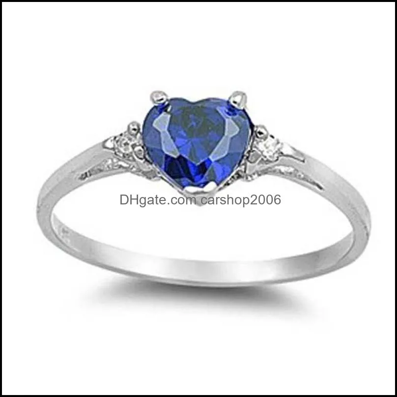 Women`s Fashion Silver Heart Emerald Promise Ring Wedding Rings For Women Size 6 7 8 9 10