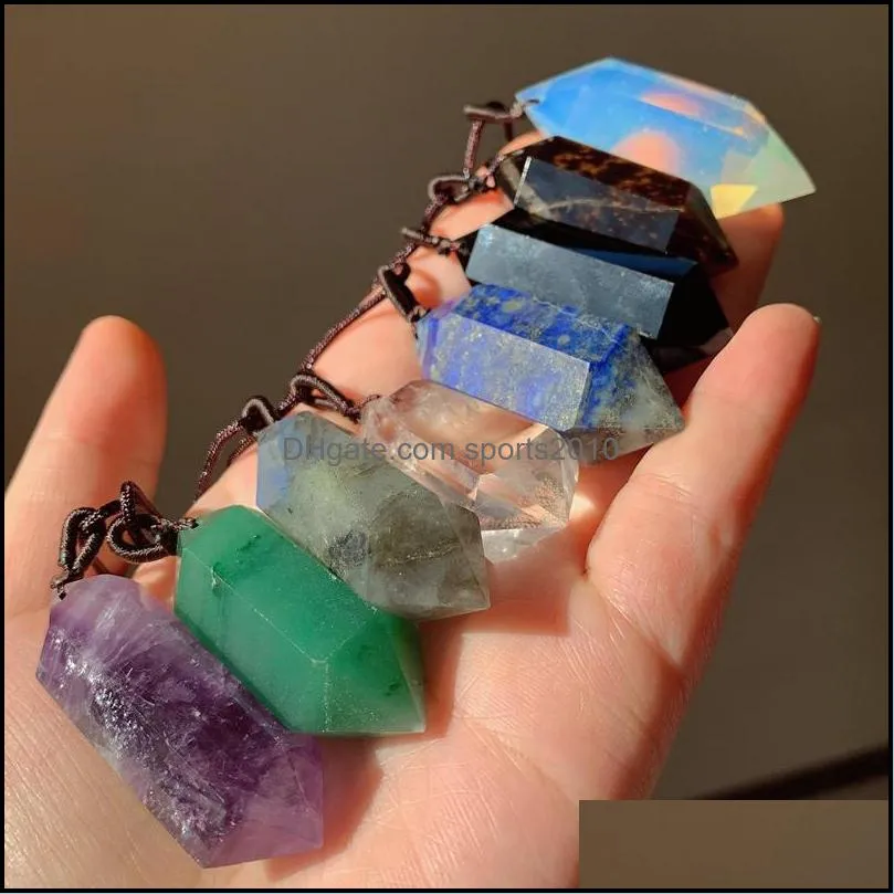 big natural stone pendant crystal jewelry lapis amethyst opal rose quartz obsidian bullet hexagonal pendulum necklace amule sports2010