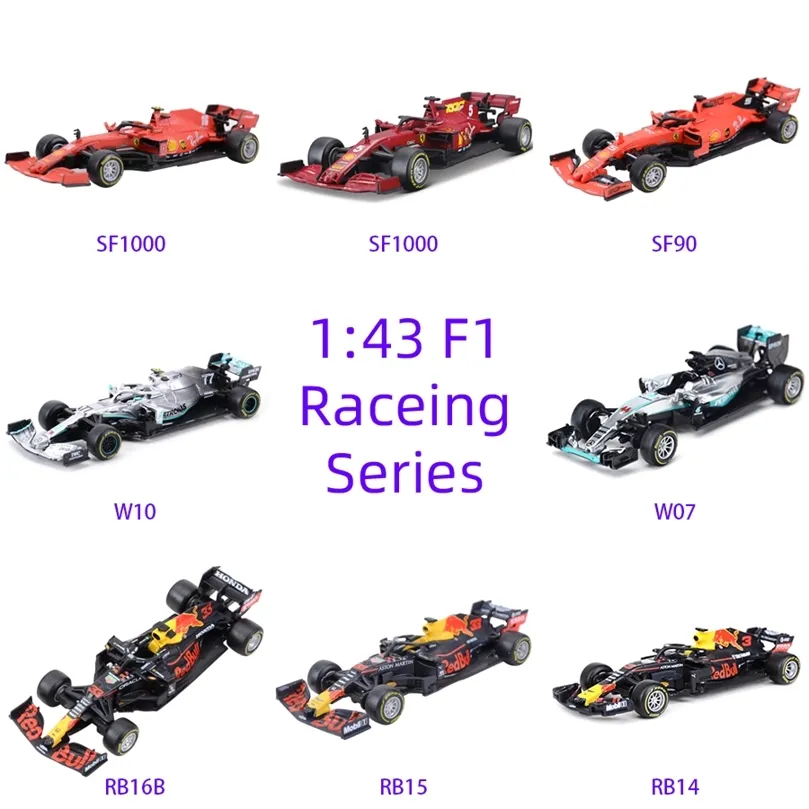 Bbrago 1:43 RB16B S000 SF90 SF71H SF70H RB15 RB14 W10レーシングフォーミュラカー静的シミュレーションDiecast Alloy Model 220507