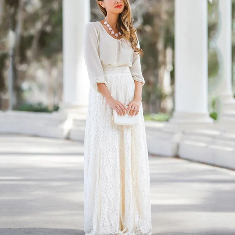Long white lace skirt dress sale