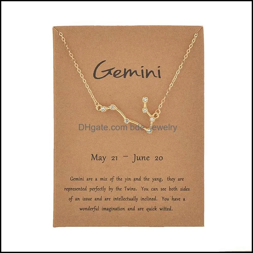 star chart 12 constellations birthday month rhinestone necklace jewelry women pendant choker crystal neck chain friendship gifts