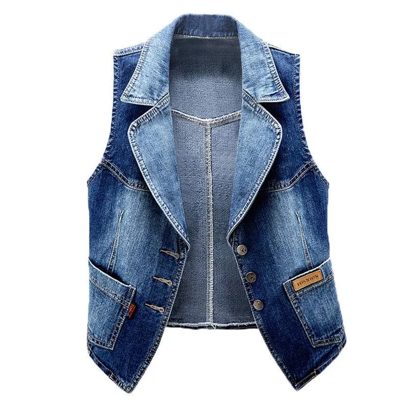 Kadın Yelekler Tek Kezli Denim Yelek Ceket Kadınlar Sonbahar Kolsuz Kot Helki Kadın Jean Coat Kısa Ceketler Bayanlarwomen's