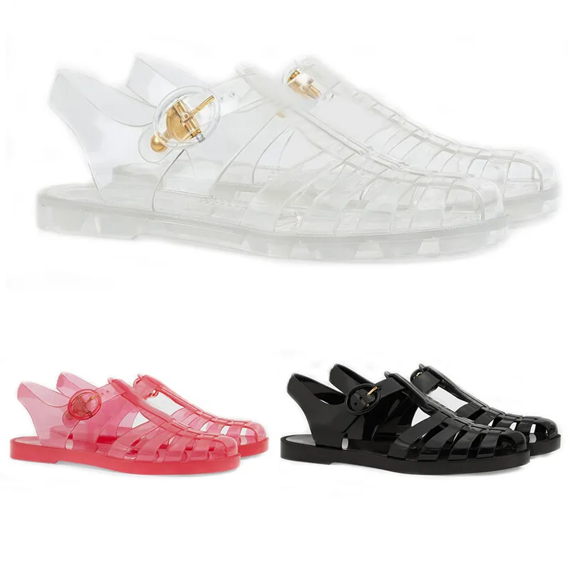 2022 plus récent Jelly Sandals Designer Pantoufles Transparentes Femmes Hommes Diapositives Plates Semelle En Caoutchouc Tongs Double G Sandale À Lacets Chaussures De Plein Air taille 35-45