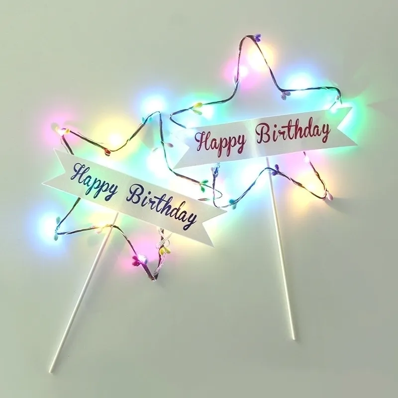 LED-Blitz-Stern-Cupcake-Kuchen-Topper-Baby-Dusche-Mädchen für alles Gute zum Geburtstag Topper Party-Dekoration Lieferanten Dekorieren Y200618
