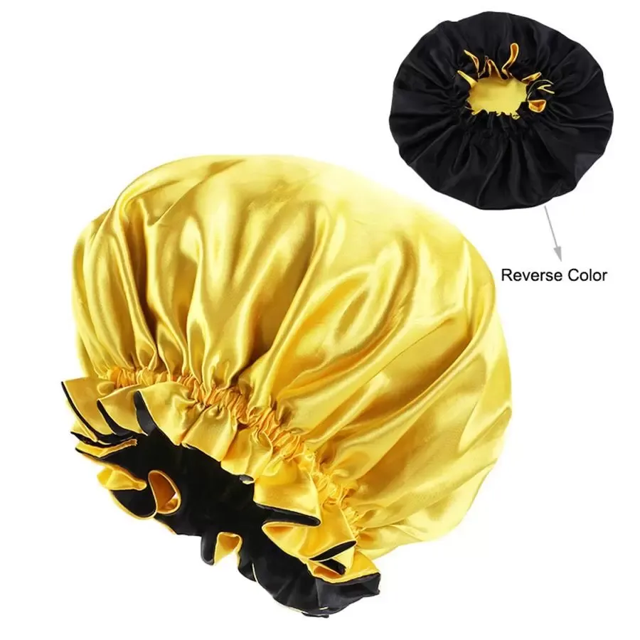 Silk Night Cap Bonnet Double Side Headwear Women Head Cover Sleep Nightcap Satin Bonnet Beautiful Hair Hairdressing Bath Hats