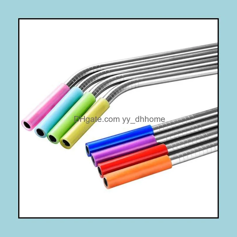 stainless steel straws reusable straight and bend metal straws with silicone tips cleaning brush bar drinking straw sn812