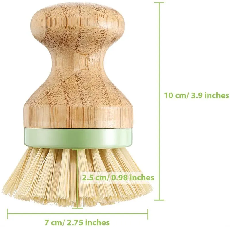 Bamboo Wood Round Mini Palm Scrub Brush Stiff Bristles Wet Cleaning Wash Dishes Pots Pans Vegetables Brushes