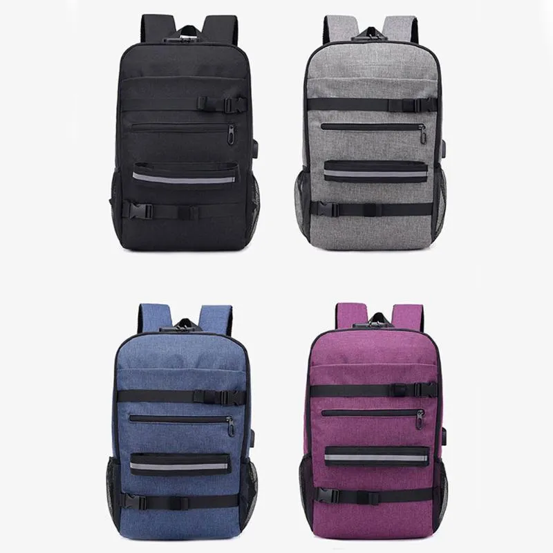 Outdoor Bags Skateboard Backpack Bag Anti-theft Password Lock USB Charging Shoulder Men Women Leisure Travel Computer Longboard