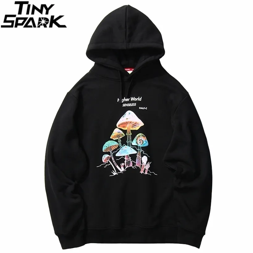 Män Hip Hop Streetwear Rainbow Mushroom Hoodie Sweatshirt Höst Vinter Harajuku Pullover Cotton Hooded 220325