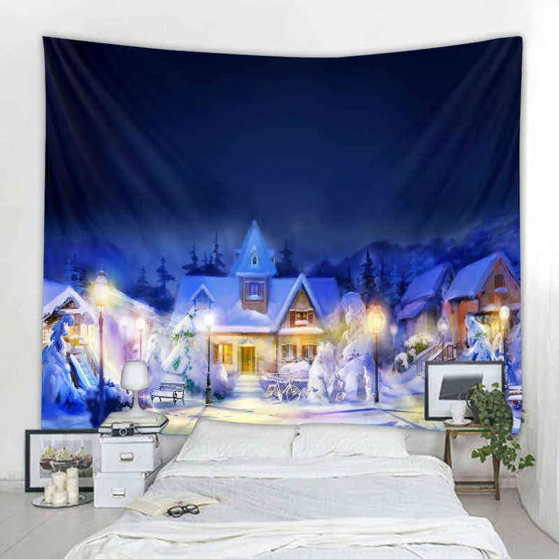 Natale Babbo Natale Festa Arazzo Art Deco Coperta Tenda appesa Casa Camera da letto Soggiorno Decorazione Tappeto J220804