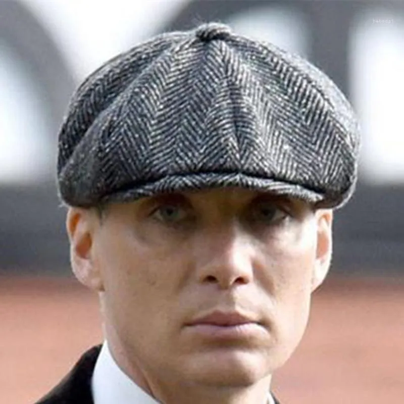 Wełna Syboy Caps Men Herringbone Płaskie Gatsby Cap Woolen Golf Kapelusze Kapelusze Vintage Zainspirowane Kapelusz Winter Peaky Blinders