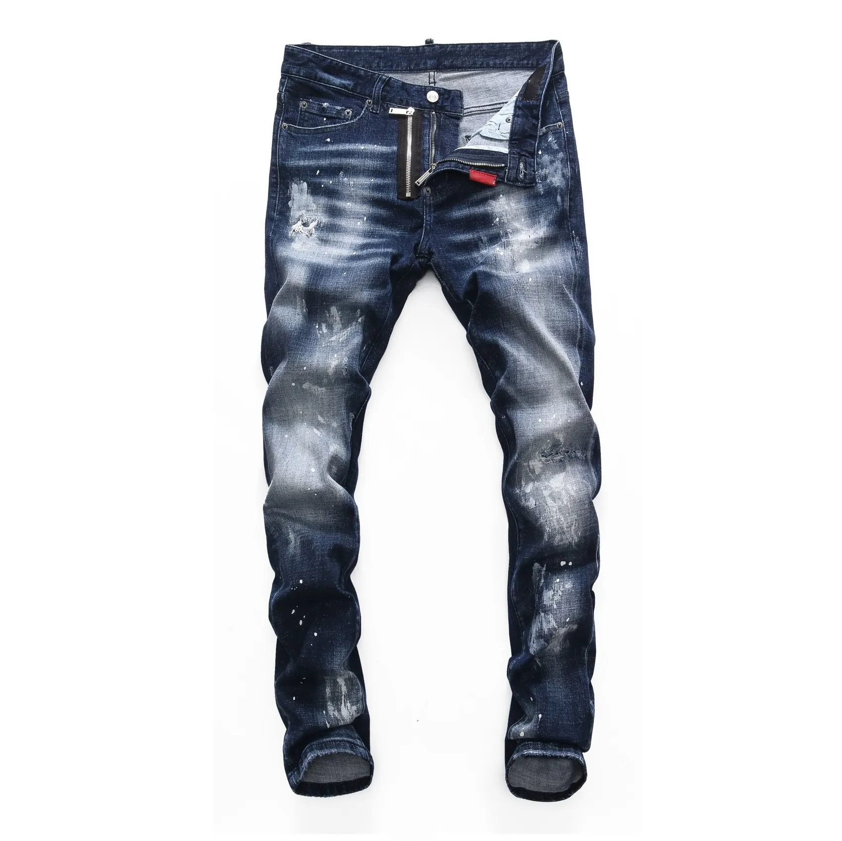 Designer DSQ Skinny Feet Pants Mens Jeans Ripped D2 Paint Splatter Retro Blue Straight Jean Streetwear Beggar High Quality Streepants Zipper Fly