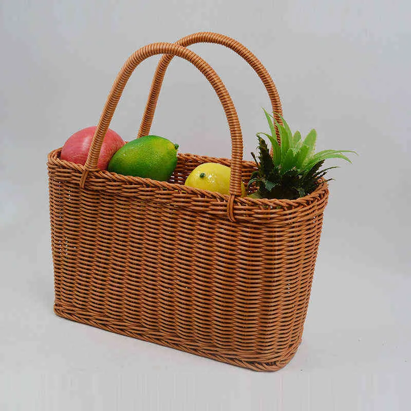 Shopping Bags Summer Rattan Handbags Women Fruits Bucket Bag Beach Portable Bags Female Straw Weaving Top Handle Bag Vegetable Basket 220412