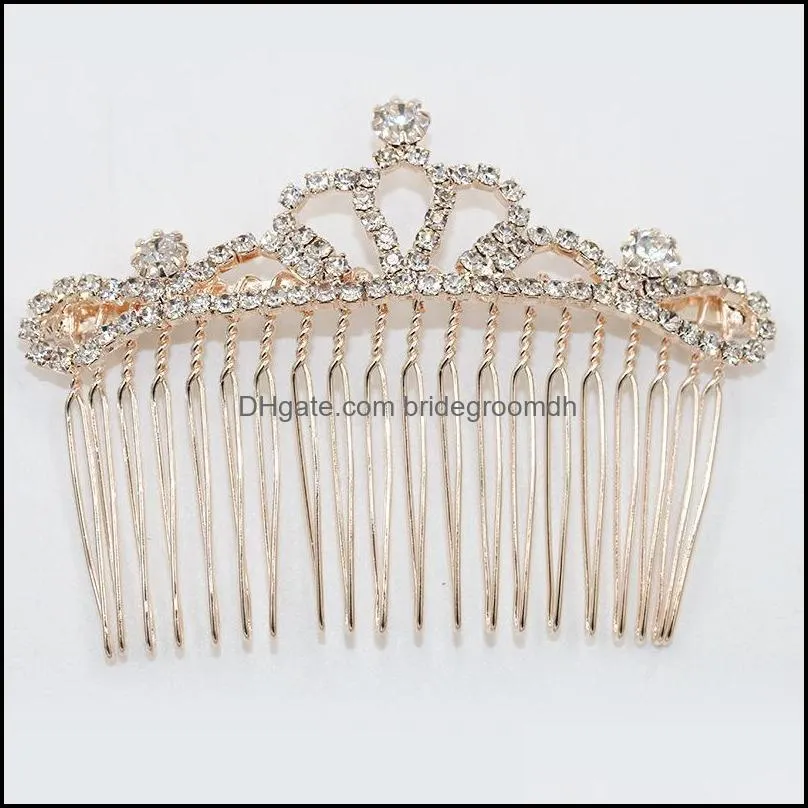 Wedding Headpieces Jewelry For Women Gold Plating Metal Alloy Tuck Comb Rhinestone Bowknot Crown Clip Fashion Crystal