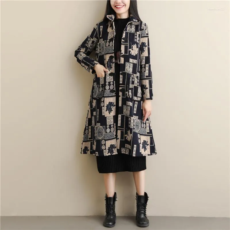 Ammy Winter Plus Velvet tjock stor storlek Päls bomull och linne tryckt kinesisk stilspänne varm jacka1 Stra22
