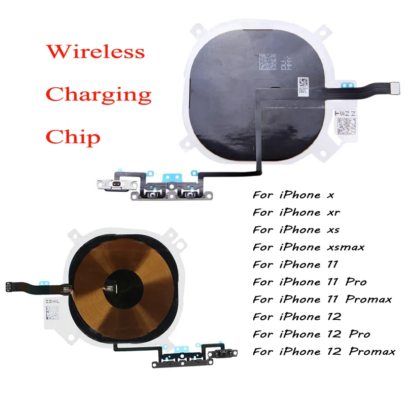 5pcs / lot Sticker de bobine de chargeur de chargement sans fil avec des câbles de flexion de bouton de volume pour iPhone X XS Max XR 11 12 Mini Pro Max NFC Chip