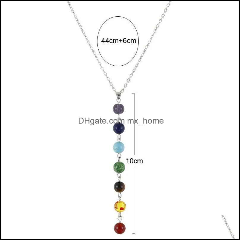 Simple Style 7 Chakra Multicolor Natural Stone Beads Pendant Necklace Long Chain For Women Charm Collier Collares Yoga Jewelry YFA2961