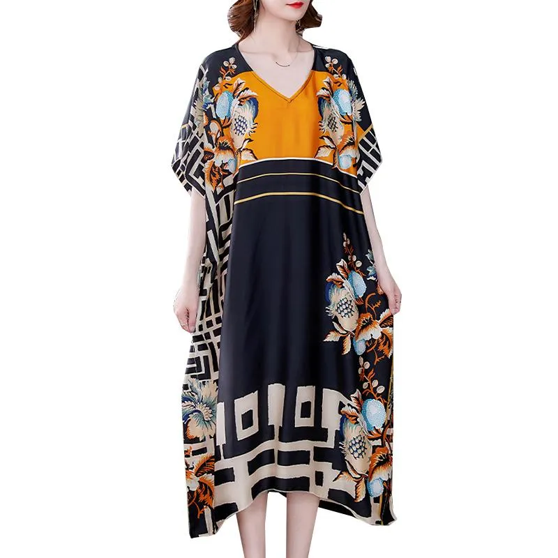 Plus Größe Kleider Mode Oversize Mantel Gedruckt Weibliche 2022 Sommer Langes Kleid Elegante Fledermaus Ärmel Lose Dünne Dame ClothesPlus