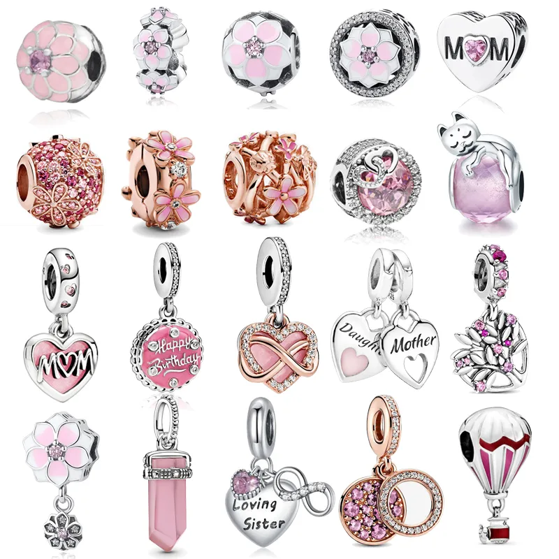 925 Argento Fit Pandora punto Perlina Cuore rosa Fiore Palloncino Infinito Amore Bracciale Con ciondoli Perline Ciondola Accessori di gioielli fai da te