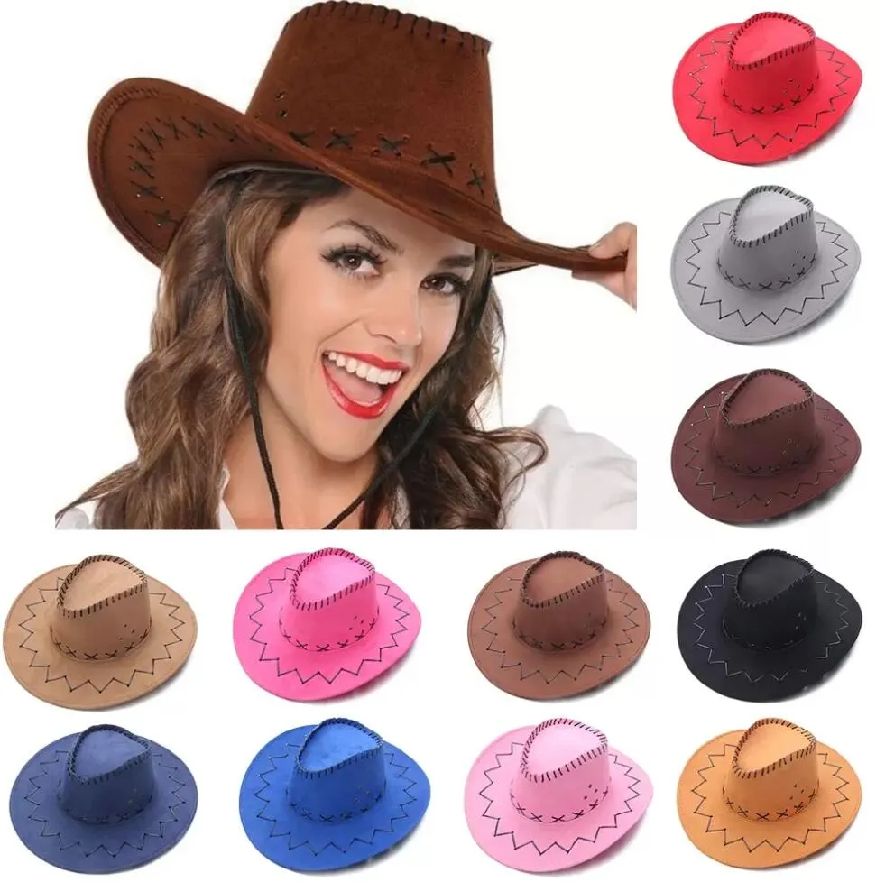 Mode Vintage Cowboyhoed Westerse Stijl Suede Brede Rand Jazzhoed Vilten Fedora Hoeden Fancy Dress Accessoire voor Mannen Vrouwen FY3768 GC11201