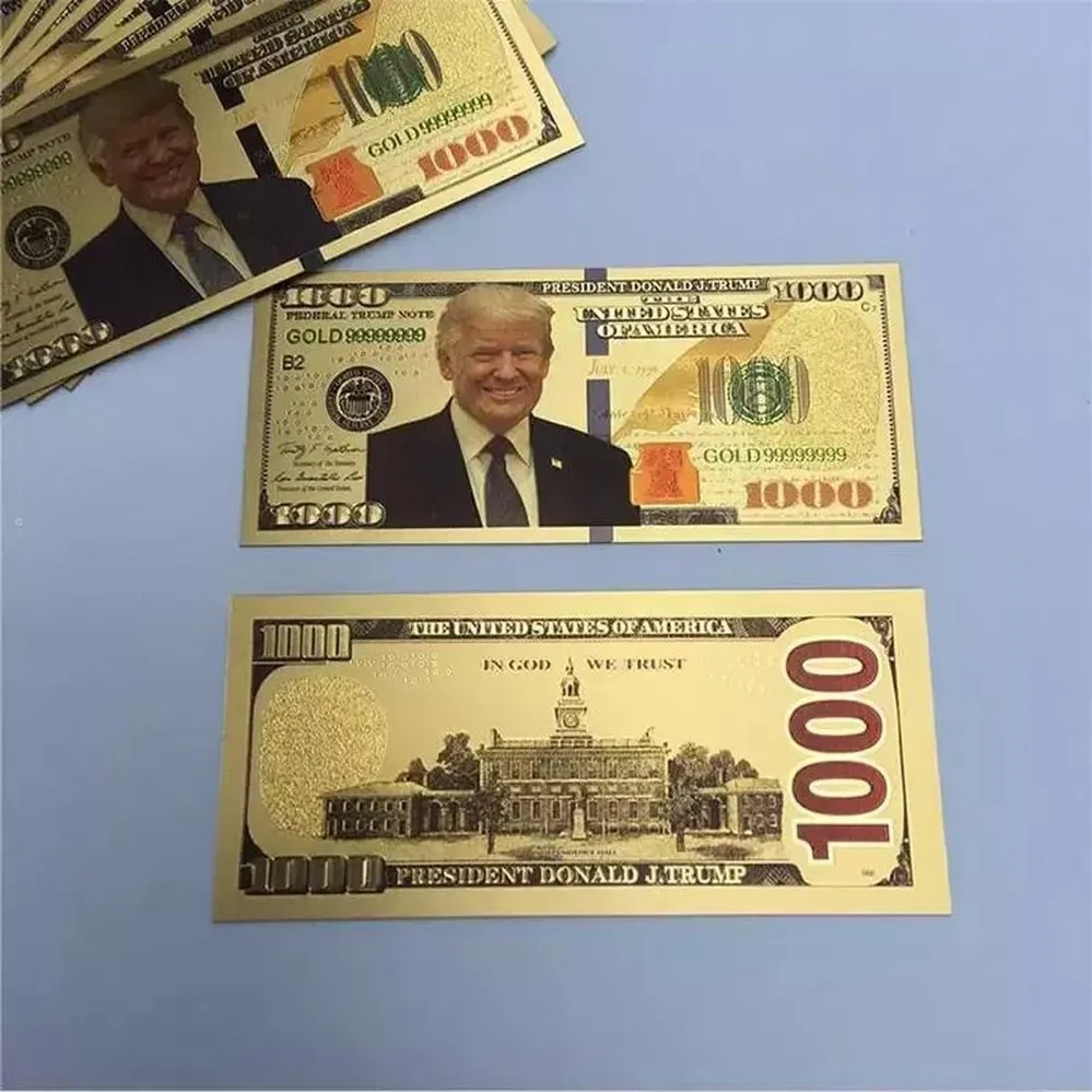 Estoque! Presidente do Trump Dollar EUA Banknote Plastic Gold Foil Bills American Geral Election Election Levevenir Fake Money Free