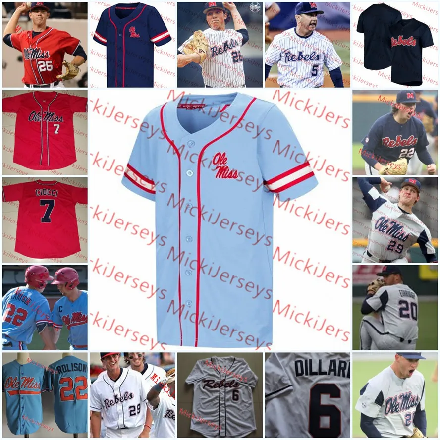 2022 NCAA Custom Stitched Ole Miss Rebels Baseball Jersey Anthony Servideo Anthony Alford 26 Doug Nikhazy Aaron Barrett Lance Lynn Mike Mayers Drew Pomeranz Jerseys