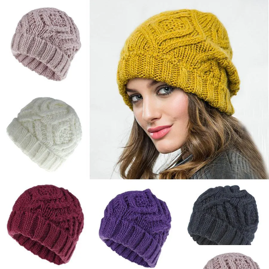 autumn winter womens knit hat beanies cap big girls lady knitted hat warm cap crochet hats