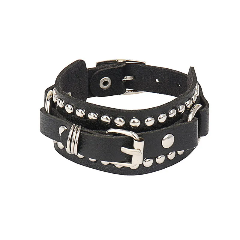 Custom Gothic Punk Unique Spikes Rivet Stud Wide Cuff Bracelet Leather