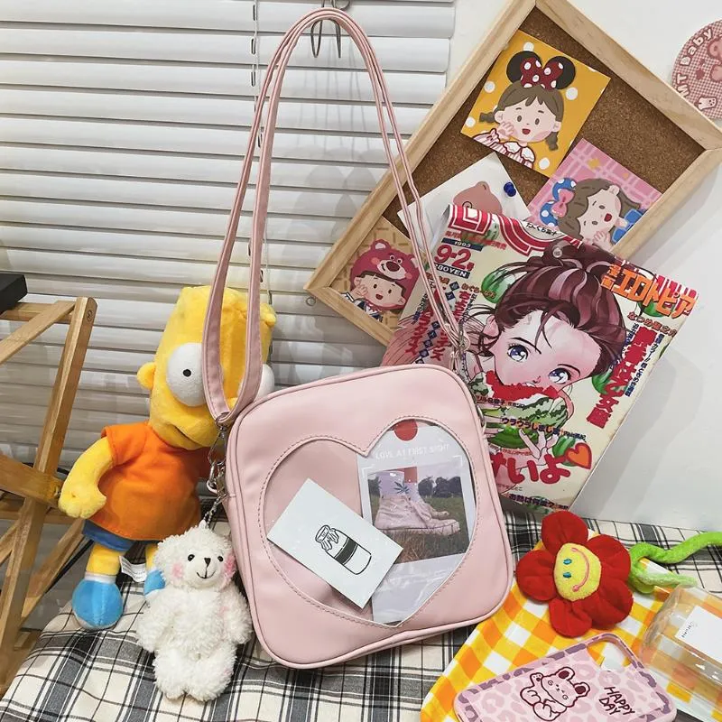 Evening Bags Itabag Girls Cute PU Square Bag Ladies Love Transparent Crossbody Kawaii Lolita Shoulder Women Japanese Ita HandbagEvening