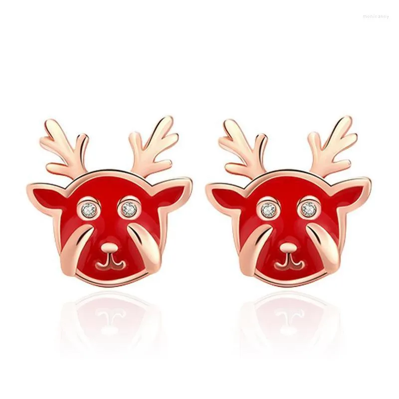 Estudio lindo mini pendientes de venado rojo joyería de fiesta 925 esterling siltor rosa arete de oro dama de moda de moda presente Moni22