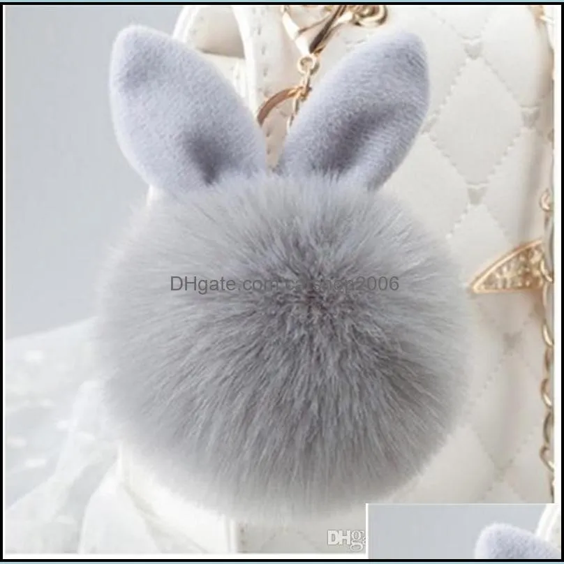 Fluffy Fur Ball Cute Alpaca Keychain Cartoon Key Ring Charm Artificial Rabbit Ear Keychain Fur Pompom Key Chains Women Jewelry Gift