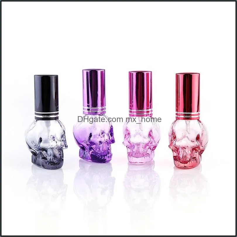 Colorful Skull Glass Perfume Bottle Wholesale Essential Oil Perfume Bottle Spray Bottles 8ml Plating Cap with Double Silver Ring Line