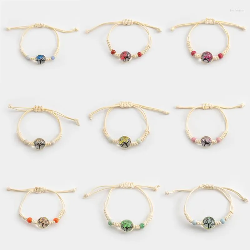 Charm Bracelets 1pcs Fashion Boho Flower Tree Bracelet Glass Clear Ball Weave Adjustable Bangle For Women Girls Jewelry Gifts Kent22