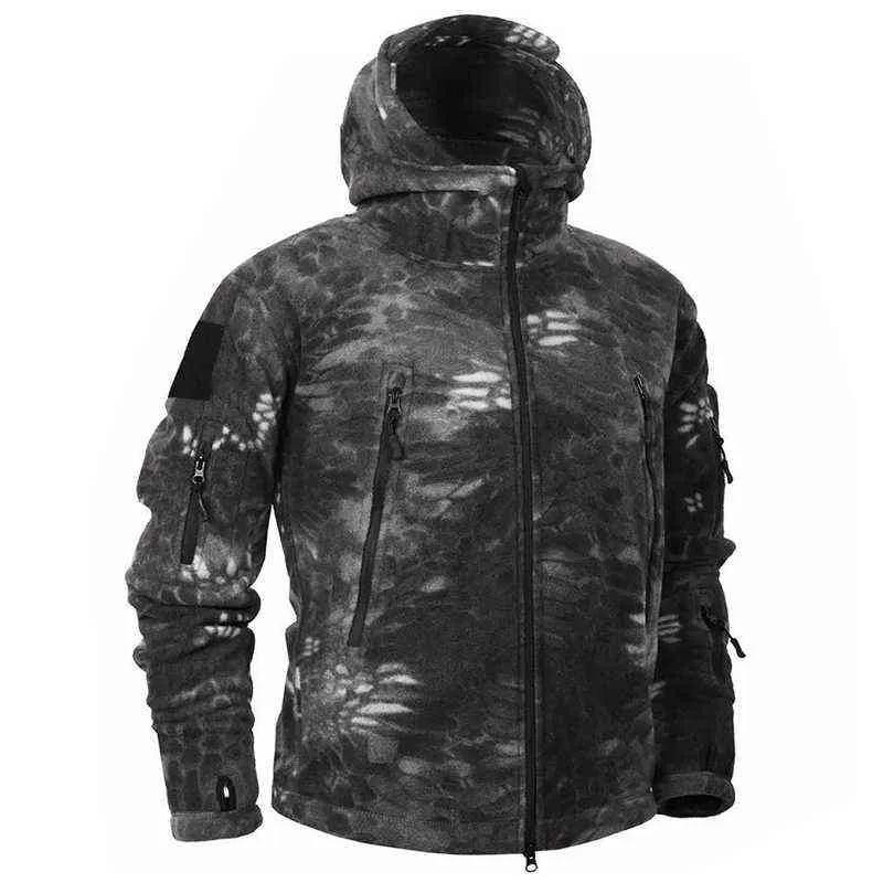 秋の冬の軍事フリースCPカモフラージ灰色のジャケット戦術男子衣類ポーラーウォームマルチカムアーミーメンコートアウトウェアパーカーL220706