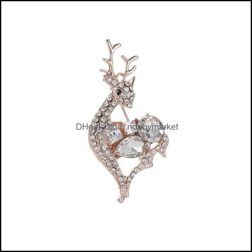 Pins, Brooches High-grade Crystal Deer Pins Corsage Year Fashion Women Rhinestones Charm Brooch Christmas Jewelry Gifts