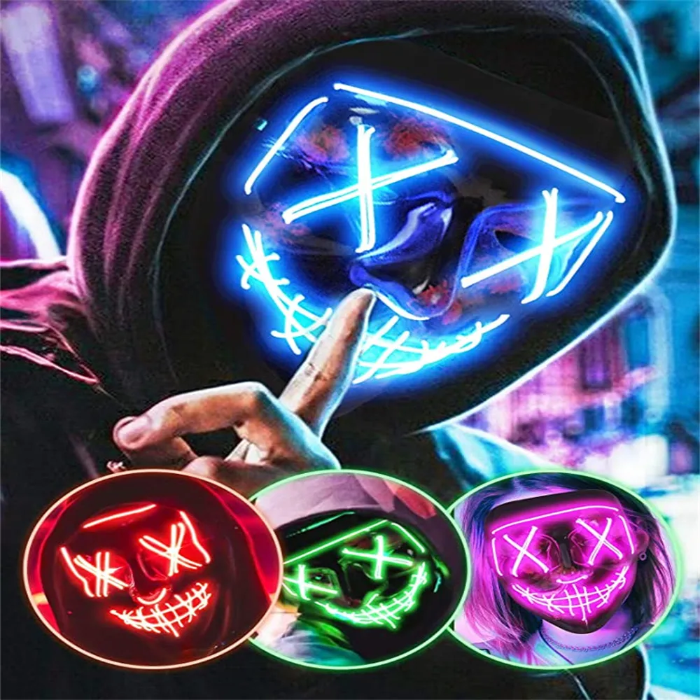 2024 Halloween LED Mask, Light Up Mask For Masquerade Cosplay Festival
