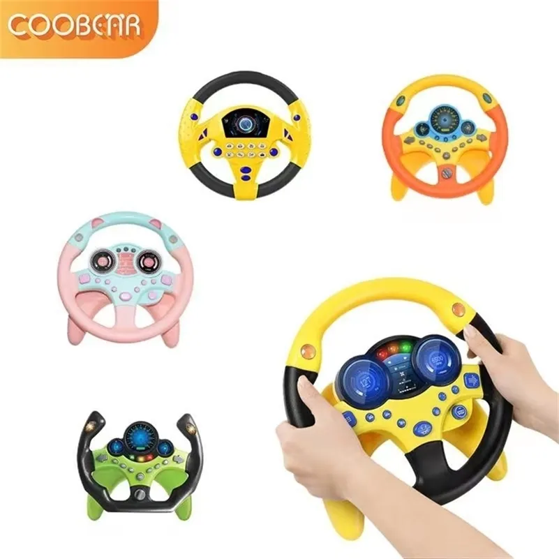 Simulation Steering Wheel Toy Car Copilots Eletric Light Sound Baby Kids Musical Early Educational Toys with Base Voice Changer 220715