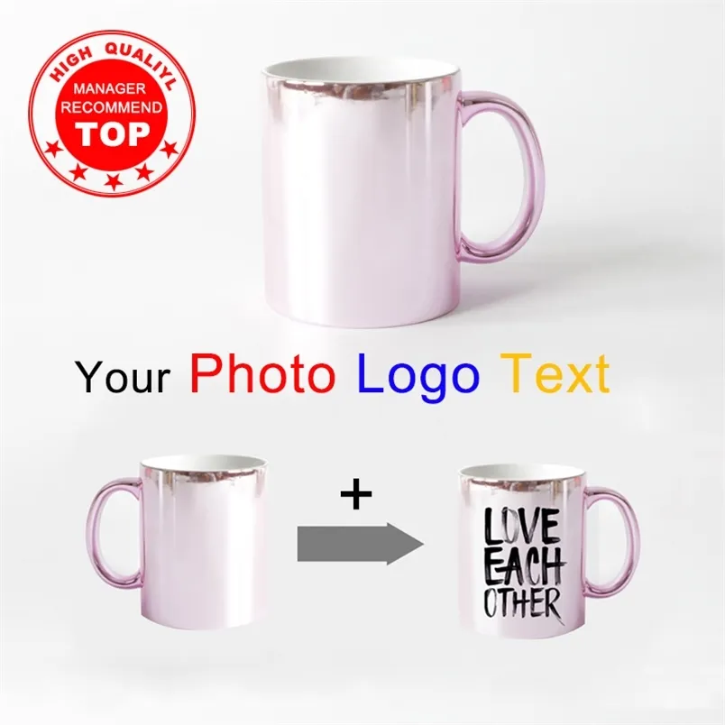 Squisito argento rosa Personalizza tazza fai da te Stampa po testo tazza di caffè tazza personalizzata Dato agli amici Famiglia Regalo creativo 220621