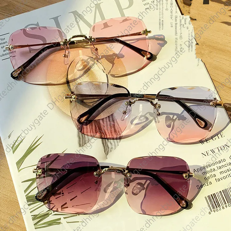 Mode coupe designer bord femmes lunettes de soleil sans cadre carré dégradé couleur personnalisé anti ultraviolet lunettes de soleil méduse lunettes de soleil