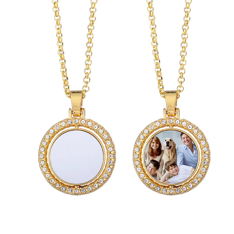 Pendentifs Sublimation Transfert de Chaleur Blanc avec Perceuse Double Face Rotatif Patch Bijoux En Métal Collier Pendentif Rond Inventaire En Gros