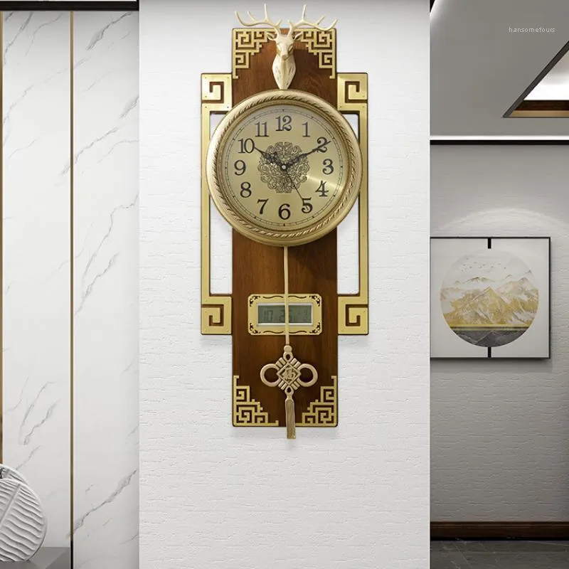 Horloges murales horloge en cuivre pur salon atmosphère de mode de luxe montre de poche en bois véritable chinois