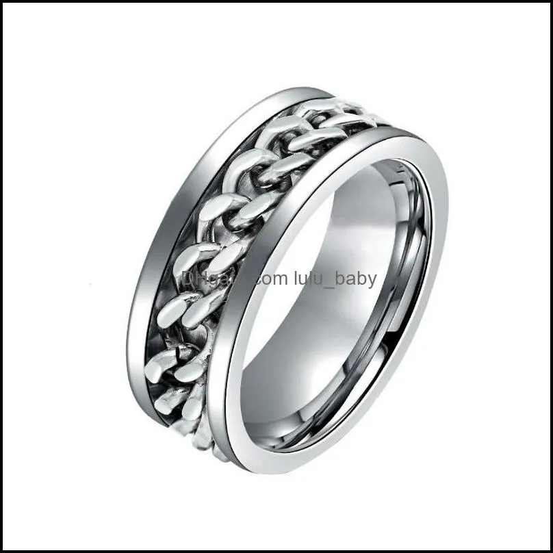 new arrival stainless steel chain rotating ring for men women personality rotatable hip hop rings design round valentine`s day gifts