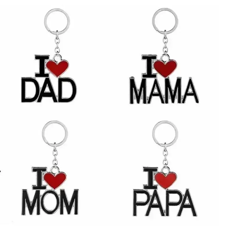 UPS English Brief Sleutelhanger I Love Papa Mama Mom Papa Metalen Party Gunst Sleutelhanger Sleutelhangers voor Vader Moederdag Gift