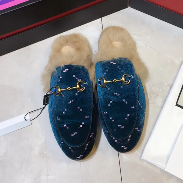 Men Princetown fur Muller slipper Fashion leather loafers shoe Suede Velvet Winter Slipper Loafers Muller Flat fur boots with Box NO14