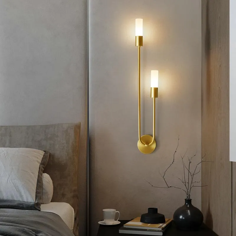 Wall Lamp Modern LED For Living Room Background Bedroom Bedside H65 Copper Light Luxury Gold G9 Luster Decorative FixturesWall